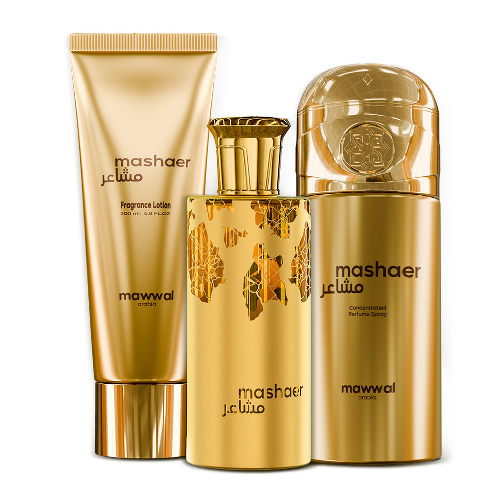 Kit Feminino Mashaer Mawwal Arábia – Perfume, Hidratante Corporal e Spray